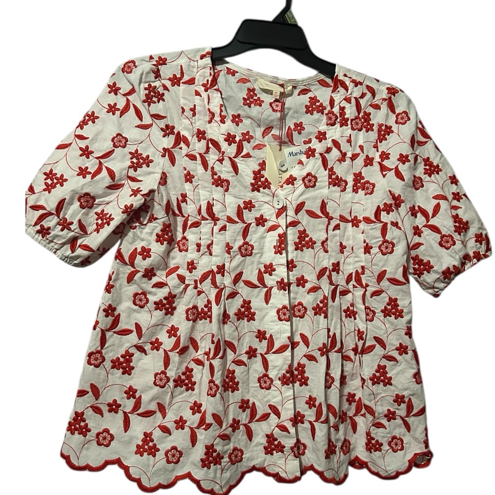 Solitaire White Blouse with Red Floral Embroidery